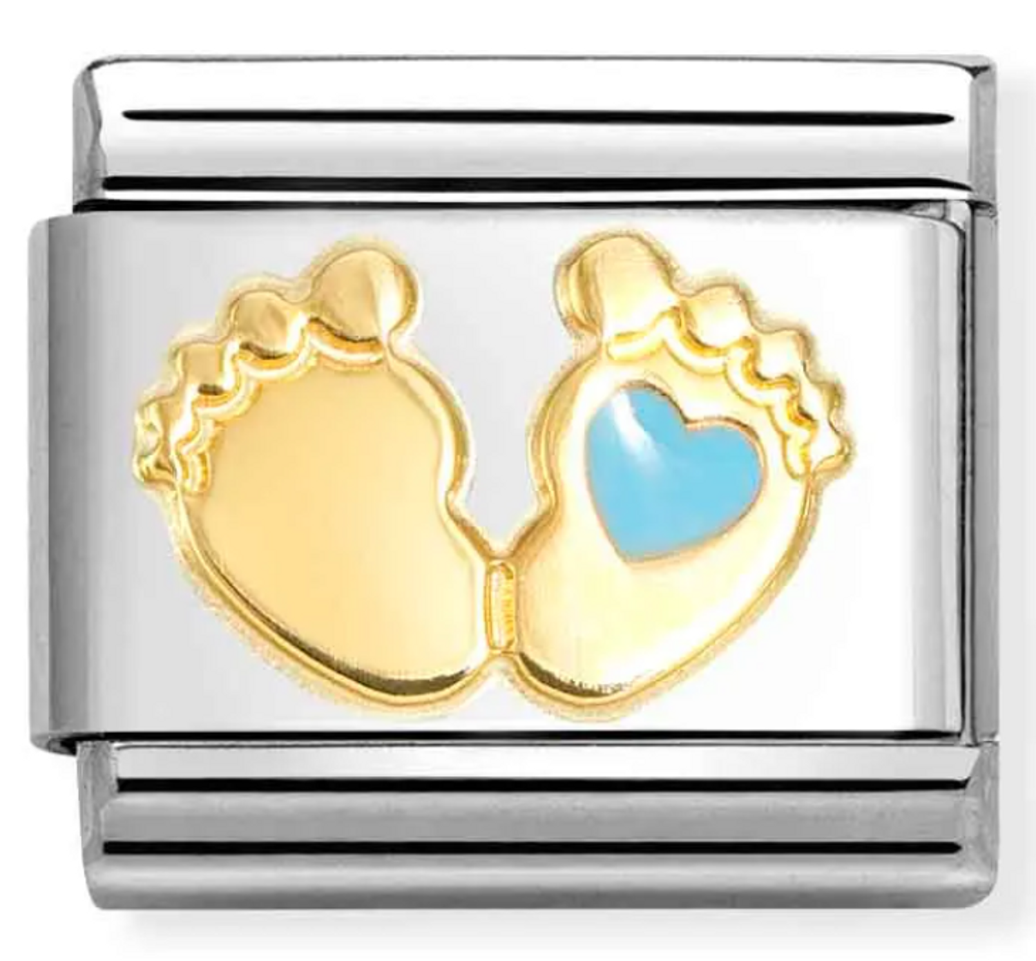 Nomination Link 18K zawieszka złoto stópki z niebieskim sercem 030272 86.png